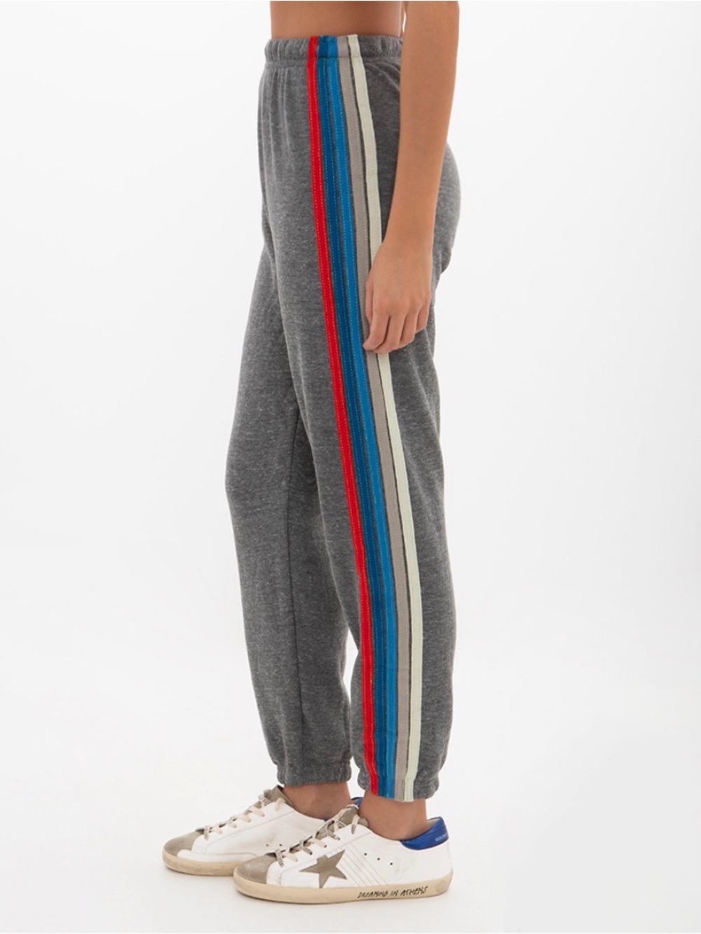 Aviator Nation Heather Grey Joggers Red Blue Tan Cream Stripe Sz L EUC